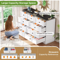 Sikaic Dresser 51.2 inch Wide 9-Drawer Dresser with Charging Station Black-White Black-White / Engineered Wood / Farmhouse