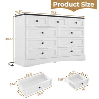 Sikaic Dresser 51.2 inch Wide 9-Drawer Dresser with Charging Station Black-White Black-White / Engineered Wood / Farmhouse