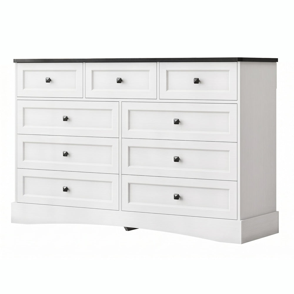Sikaic Dresser 51.2 inch Wide 9-Drawer Dresser with Charging Station Black-White Black-White / Engineered Wood / Farmhouse