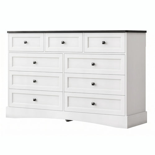 Sikaic Dresser 51.2 inch Wide 9-Drawer Dresser with Charging Station Black-White Black-White / Engineered Wood / Farmhouse