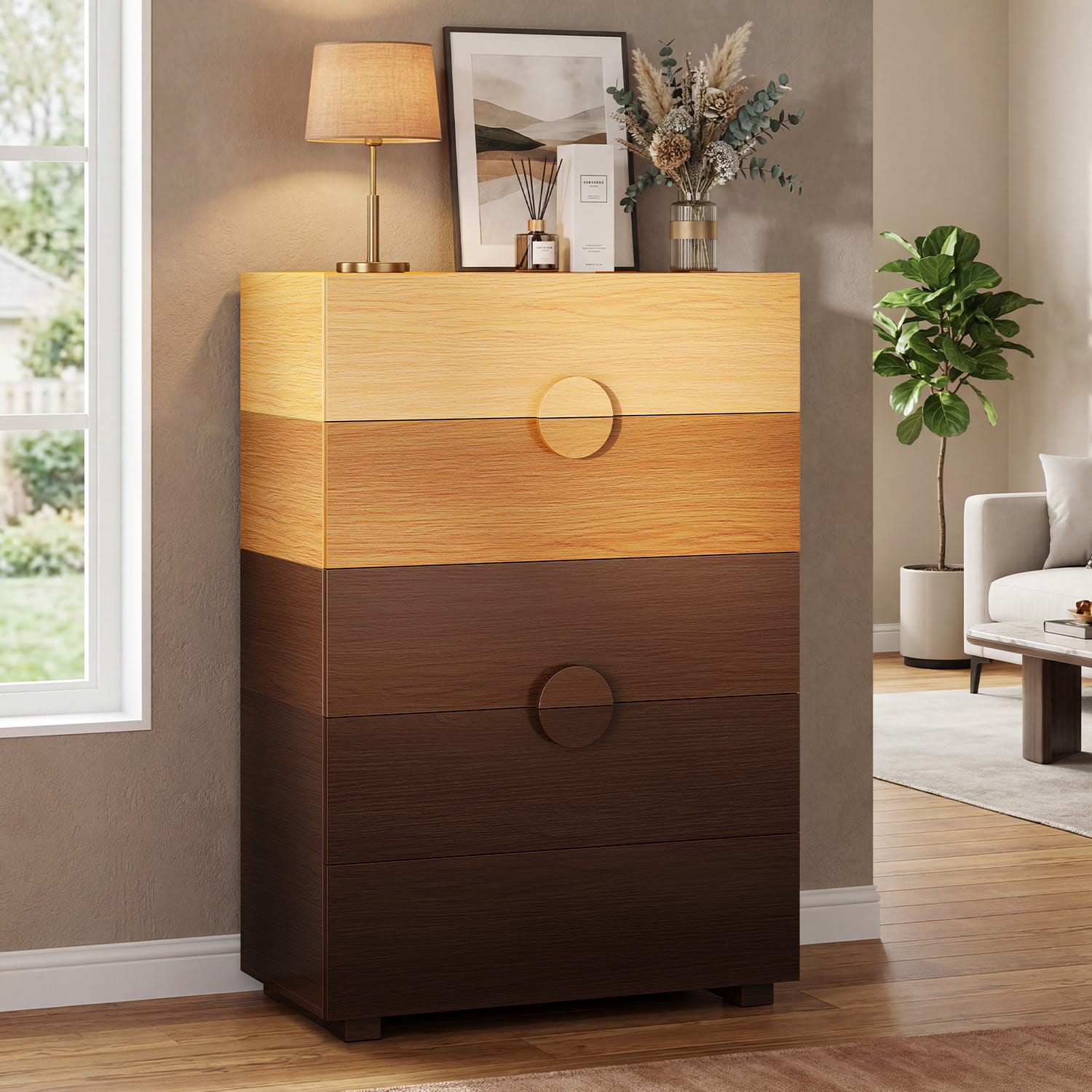 Sikaic Dresser 47.6 inch Tall 5-Drawer Dresser Gradient Brown Modern