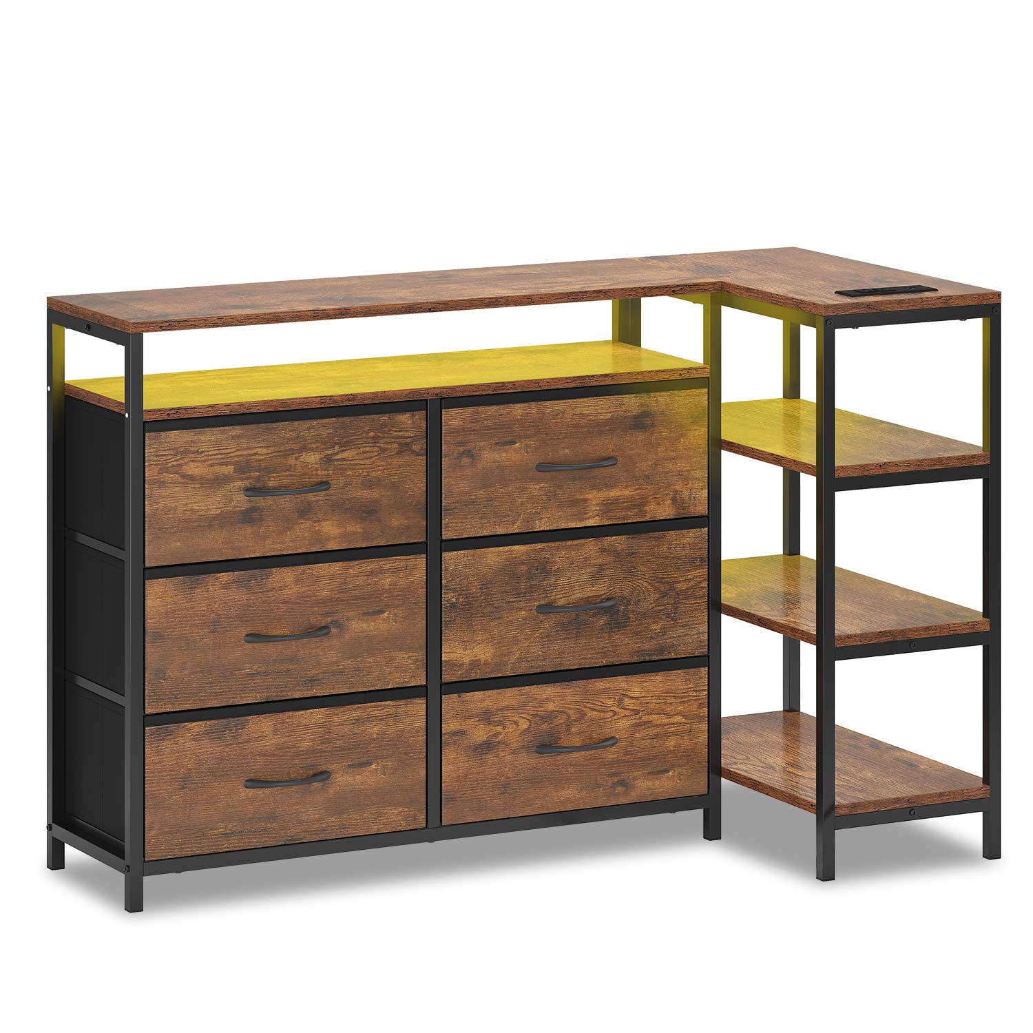 Sikaic Dresser Bedroom Furniture Corner L Shaped LED TV Stand Convertible Dresser Brown / Engineered Wood / Modern Sikaic Dresser Bedroom Furniture Corner L Shaped LED TV Stand Convertible Dresser Brown / Engineered Wood / Modern