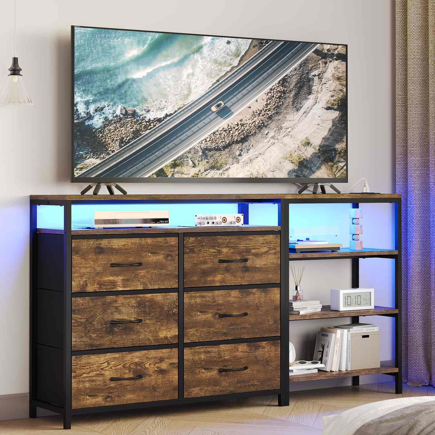 Sikaic Dresser Bedroom Furniture Corner L Shaped LED TV Stand Convertible Dresser Brown / Engineered Wood / Modern Sikaic Dresser Bedroom Furniture Corner L Shaped LED TV Stand Convertible Dresser Brown / Engineered Wood / Modern