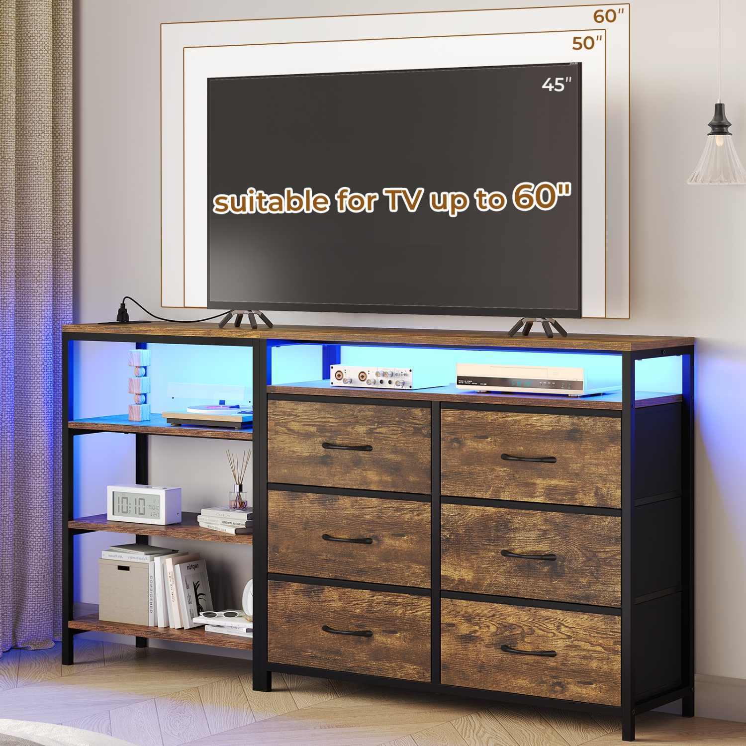 Sikaic Dresser Bedroom Furniture Corner L Shaped LED TV Stand Convertible Dresser Brown / Engineered Wood / Modern Sikaic Dresser Bedroom Furniture Corner L Shaped LED TV Stand Convertible Dresser Brown / Engineered Wood / Modern