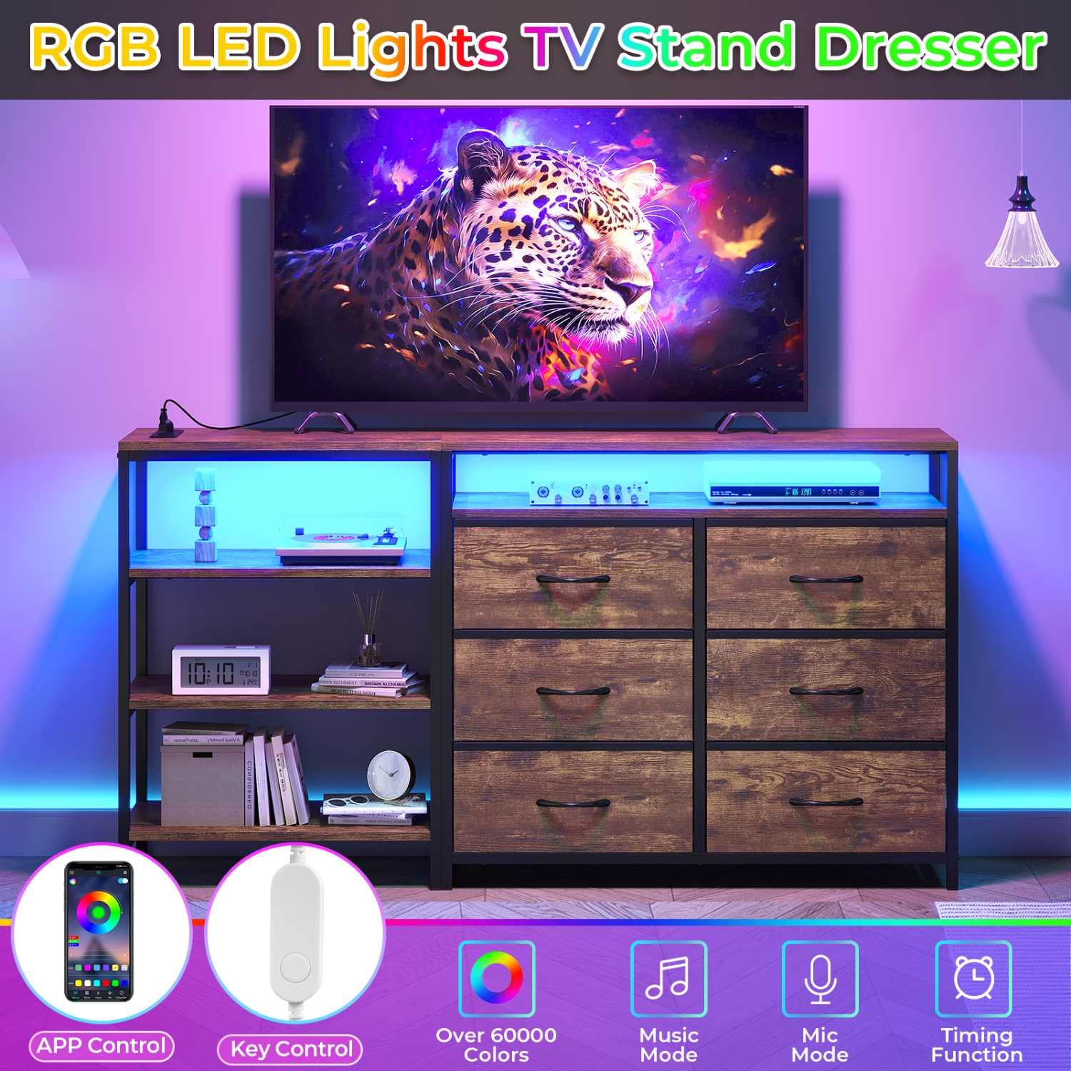 Sikaic Dresser Bedroom Furniture Corner L Shaped LED TV Stand Convertible Dresser Brown / Engineered Wood / Modern Sikaic Dresser Bedroom Furniture Corner L Shaped LED TV Stand Convertible Dresser Brown / Engineered Wood / Modern