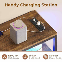 Sikaic Dresser Corner L Shaped LED TV Stand Convertible Dresser with Charging Station and Open Shelf & PU Finish Drawers for Living Room Brown Brown / Engineered Wood / Modern