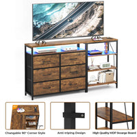 Sikaic Dresser Corner L Shaped LED TV Stand Convertible Dresser with Charging Station and Open Shelf & PU Finish Drawers for Living Room Brown Brown / Engineered Wood / Modern