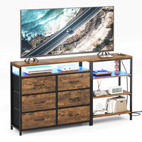 Sikaic Dresser Corner L Shaped LED TV Stand Convertible Dresser with Charging Station and Open Shelf & PU Finish Drawers for Living Room Brown Brown / Engineered Wood / Modern
