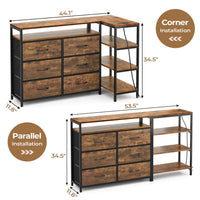 Sikaic Dresser Corner L Shaped LED TV Stand Convertible Dresser with Charging Station and Open Shelf & PU Finish Drawers for Living Room Brown Brown / Engineered Wood / Modern