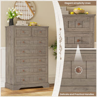 Sikaic Dresser 51.4 inch Farmhouse 7-Drawer Dresser Oak Grey Grey / Engineered Wood / Farmhouse