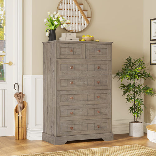 Sikaic Dresser 51.4 inch Farmhouse 7-Drawer Dresser Oak Grey Grey / Engineered Wood / Farmhouse
