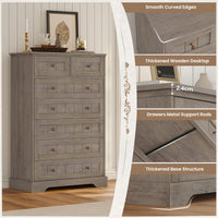 Sikaic Dresser 51.4 inch Farmhouse 7-Drawer Dresser Oak Grey Grey / Engineered Wood / Farmhouse