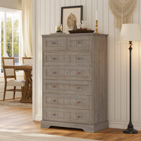 Sikaic Dresser 51.4 inch Farmhouse 7-Drawer Dresser Oak Grey Grey / Engineered Wood / Farmhouse