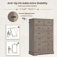 Sikaic Dresser 51.4 inch Farmhouse 7-Drawer Dresser Oak Grey Grey / Engineered Wood / Farmhouse