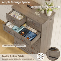 Sikaic Dresser 51.4 inch Farmhouse 7-Drawer Dresser Oak Grey Grey / Engineered Wood / Farmhouse