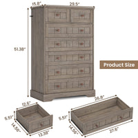 Sikaic Dresser 51.4 inch Farmhouse 7-Drawer Dresser Oak Grey Grey / Engineered Wood / Farmhouse