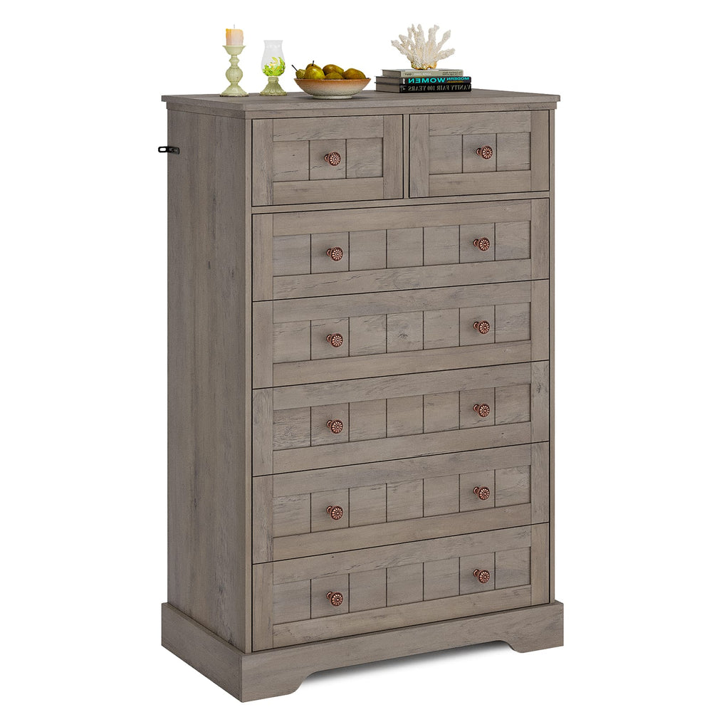farmhouse grey dresser 51.4 inch Farmhouse 7-Drawer Dresser Oak Grey