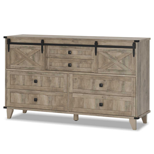 Sikaic Dresser Dresser with Sliding Barn Door Oak Grey Grey / Engineered Wood / Modern