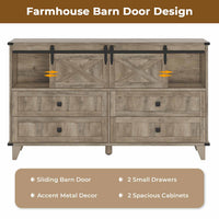 Sikaic Dresser Farmhouse 6 Drawers Long Storage Dresser with Sliding Barn Door  for Bedroom Rustic Oak Grey Grey / Engineered Wood / Modern