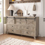 Sikaic Dresser Farmhouse 6 Drawers Long Storage Dresser with Sliding Barn Door  for Bedroom Rustic Oak Grey Grey / Engineered Wood / Modern