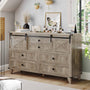 Sikaic Dresser Farmhouse 6 Drawers Long Storage Dresser with Sliding Barn Door  for Bedroom Rustic Oak Grey Grey / Engineered Wood / Modern