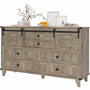 Sikaic Dresser Farmhouse 6 Drawers Long Storage Dresser with Sliding Barn Door  for Bedroom Rustic Oak Grey Grey / Engineered Wood / Modern