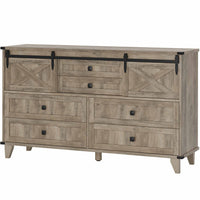 Sikaic Dresser Farmhouse 6 Drawers Long Storage Dresser with Sliding Barn Door  for Bedroom Rustic Oak Grey Grey / Engineered Wood / Modern