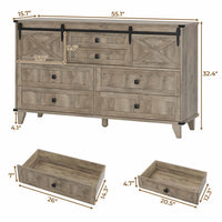 Sikaic Dresser Farmhouse 6 Drawers Long Storage Dresser with Sliding Barn Door  for Bedroom Rustic Oak Grey Grey / Engineered Wood / Modern