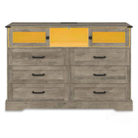 Sikaic Dresser LED Dresser with 6 Drawers Power Outlets Rustic Oak Grey / Farmhouse