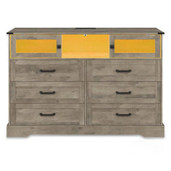 Sikaic Dresser LED Dresser with 6 Drawers Power Outlets Rustic Oak Grey / Farmhouse