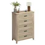 Sikaic Dresser 44 inch Tall Rattan 5 Drawer Dresser Grey Oak Grey Oak / Engineered Wood / Boho