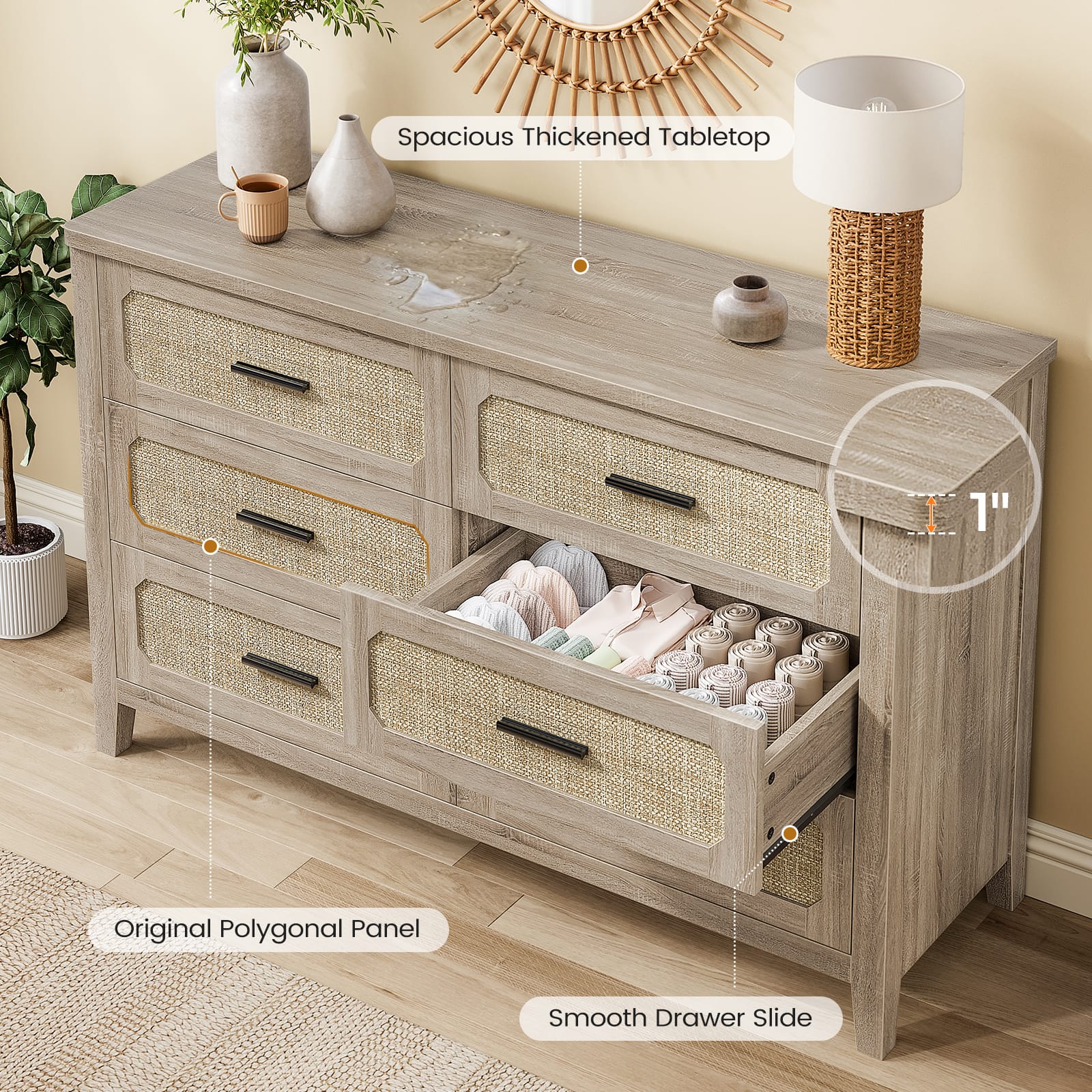 dresser grey oak Roundhill Furniture Seluna 6-Drawer Bedroom Dresser, Gray Finish With inspired designs in furniture and accents in captivating fabrics Sikaic Dresser 48 inch Wide