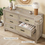 Sikaic Dresser 48 inch Wide Rattan 6 Drawer Dresser Grey Oak Grey Oak / Engineered Wood / Boho