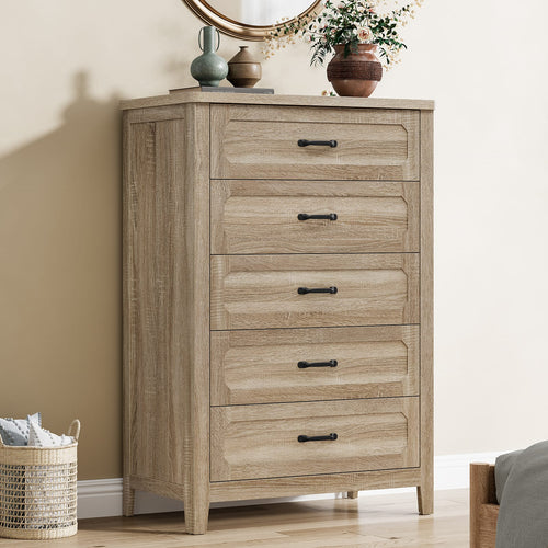 Sikaic Dresser 44 Inch Farmhouse 5 Drawer Dresser with Metal Handles Grey Oak Grey Oak / Engineered Wood / Farmhouse