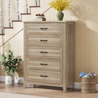 Sikaic Dresser 44 Inch Farmhouse 5 Drawer Dresser with Metal Handles Grey Oak Grey Oak / Engineered Wood / Farmhouse