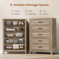Sikaic Dresser 44 Inch Farmhouse 5 Drawer Dresser with Metal Handles Grey Oak Grey Oak / Engineered Wood / Farmhouse
