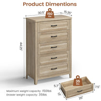 Sikaic Dresser 44 Inch Farmhouse 5 Drawer Dresser with Metal Handles Grey Oak Grey Oak / Engineered Wood / Farmhouse