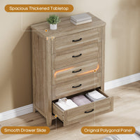 Sikaic Dresser 44 Inch Farmhouse 5 Drawer Dresser with Metal Handles Grey Oak Grey Oak / Engineered Wood / Farmhouse