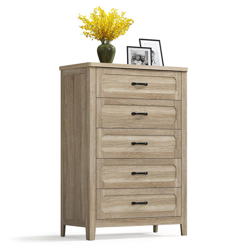Sikaic Dresser 44 Inch Farmhouse 5 Drawer Dresser with Metal Handles Grey Oak Grey Oak / Engineered Wood / Farmhouse