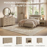 Sikaic Dresser 48 inch Farmhouse 6-Drawer Dresser with Metal Handles & TV Stand Top Grey Oak Grey Oak / Engineered Wood / Farmhouse