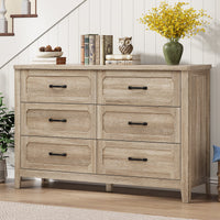 Sikaic Dresser 48 inch Farmhouse 6-Drawer Dresser with Metal Handles & TV Stand Top Grey Oak Grey Oak / Engineered Wood / Farmhouse