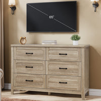Sikaic Dresser 48 inch Farmhouse 6-Drawer Dresser with Metal Handles & TV Stand Top Grey Oak Grey Oak / Engineered Wood / Farmhouse