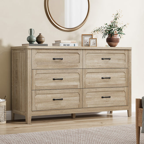 Sikaic Dresser 54 Inch Farmhouse 6 Drawer Dresser Grey Oak Grey Oak / Engineered Wood / Farmhouse
