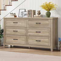 Sikaic Dresser 54 Inch Farmhouse 6 Drawer Dresser Grey Oak Grey Oak / Engineered Wood / Farmhouse