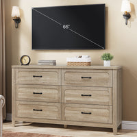 Sikaic Dresser 54 Inch Farmhouse 6 Drawer Dresser Grey Oak Grey Oak / Engineered Wood / Farmhouse