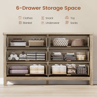 Sikaic Dresser 54 Inch Farmhouse 6 Drawer Dresser Grey Oak Grey Oak / Engineered Wood / Farmhouse