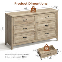 Sikaic Dresser 54 Inch Farmhouse 6 Drawer Dresser Grey Oak Grey Oak / Engineered Wood / Farmhouse