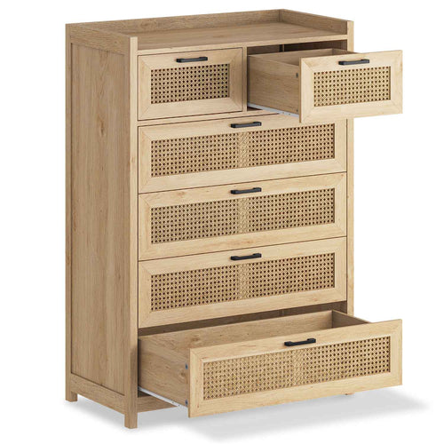 Sikaic Dresser Natural Rattan Tall Dresser with 6 Drawers Natural / Bohemian
