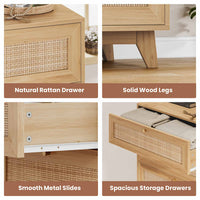 Sikaic Dresser Wooden Tall Dresser with 5 Natural Rattan Drawers and Gold Handles for Nursery Entryway Living Room Natural / Engineered Wood / Bohemian