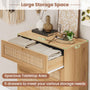 Sikaic Dresser Wooden Tall Dresser with 5 Natural Rattan Drawers and Gold Handles for Nursery Entryway Living Room Natural / Engineered Wood / Bohemian